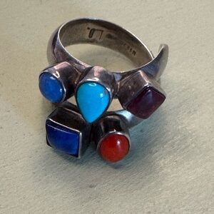 Sterling and multi gem stone ring, size 6. Like new